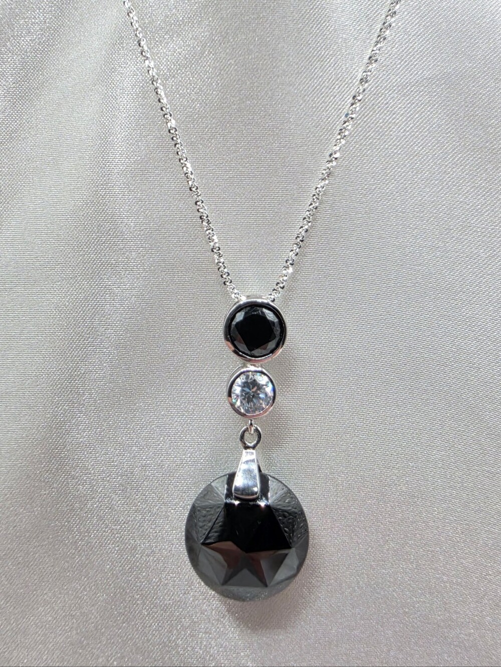 Genuine Black Onyx 925 Sterling Silver Triple Drop Necklace 19"